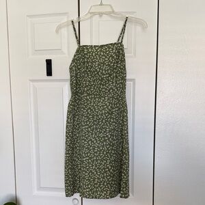 Olive Green Floral Spaghetti Strap Midi Dress